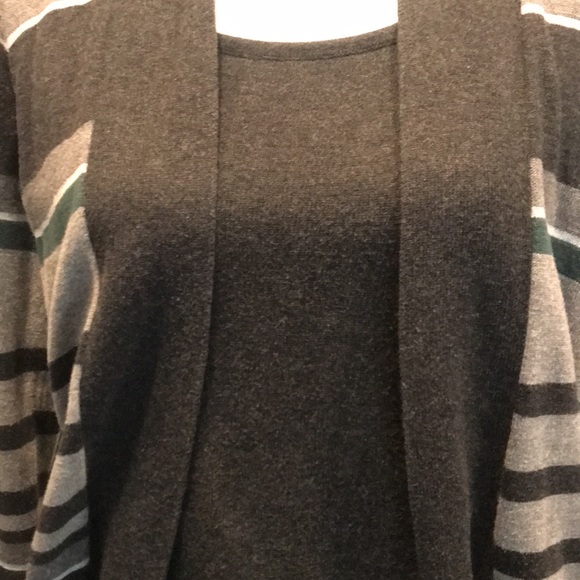Sweater with Attached Inner Light Weight Sweater Shirt Gray Green Striped M - Picture 6 of 13
